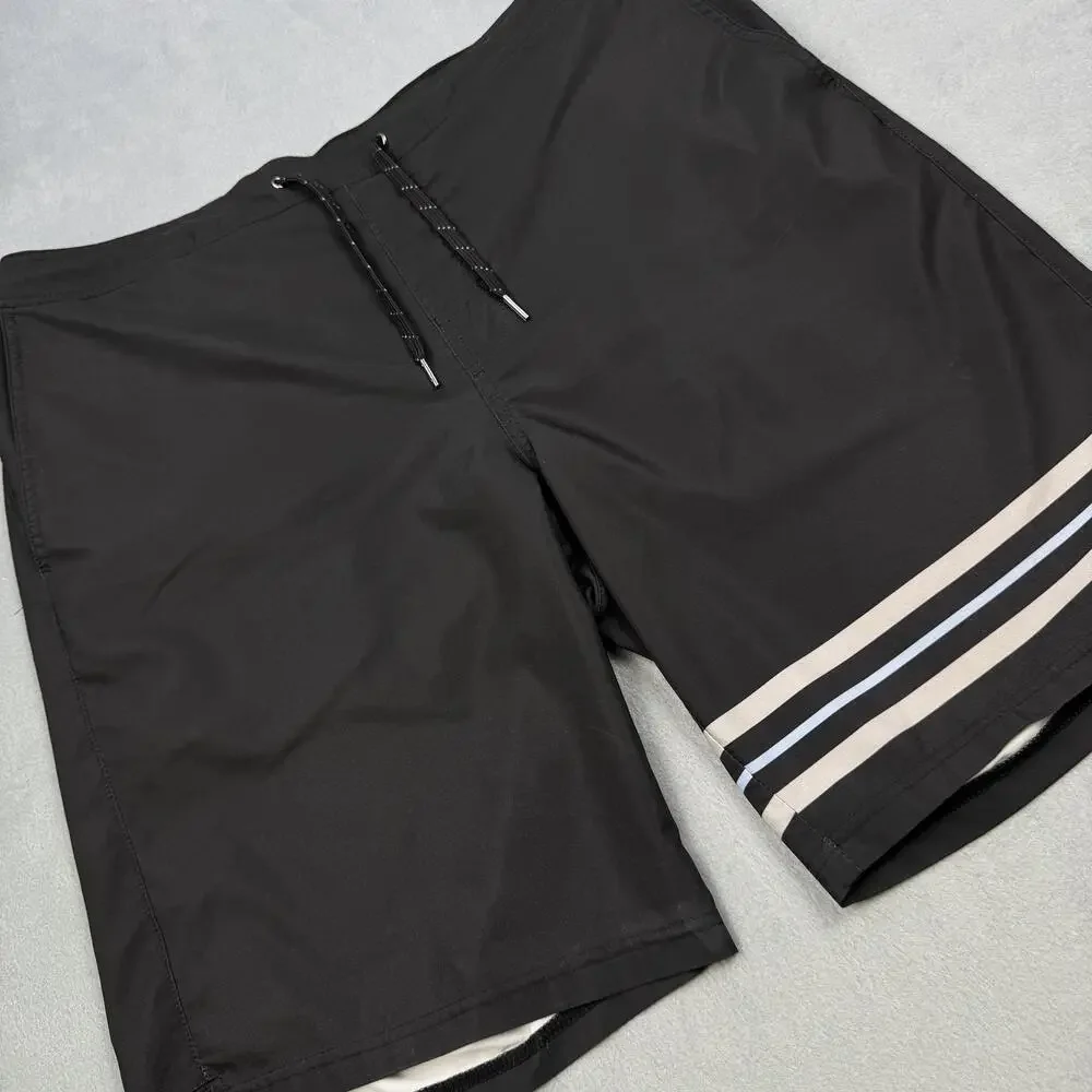 Fair Harbor Swim Trunks Mens 2XL Black Striped Board Shorts Lined Stretch